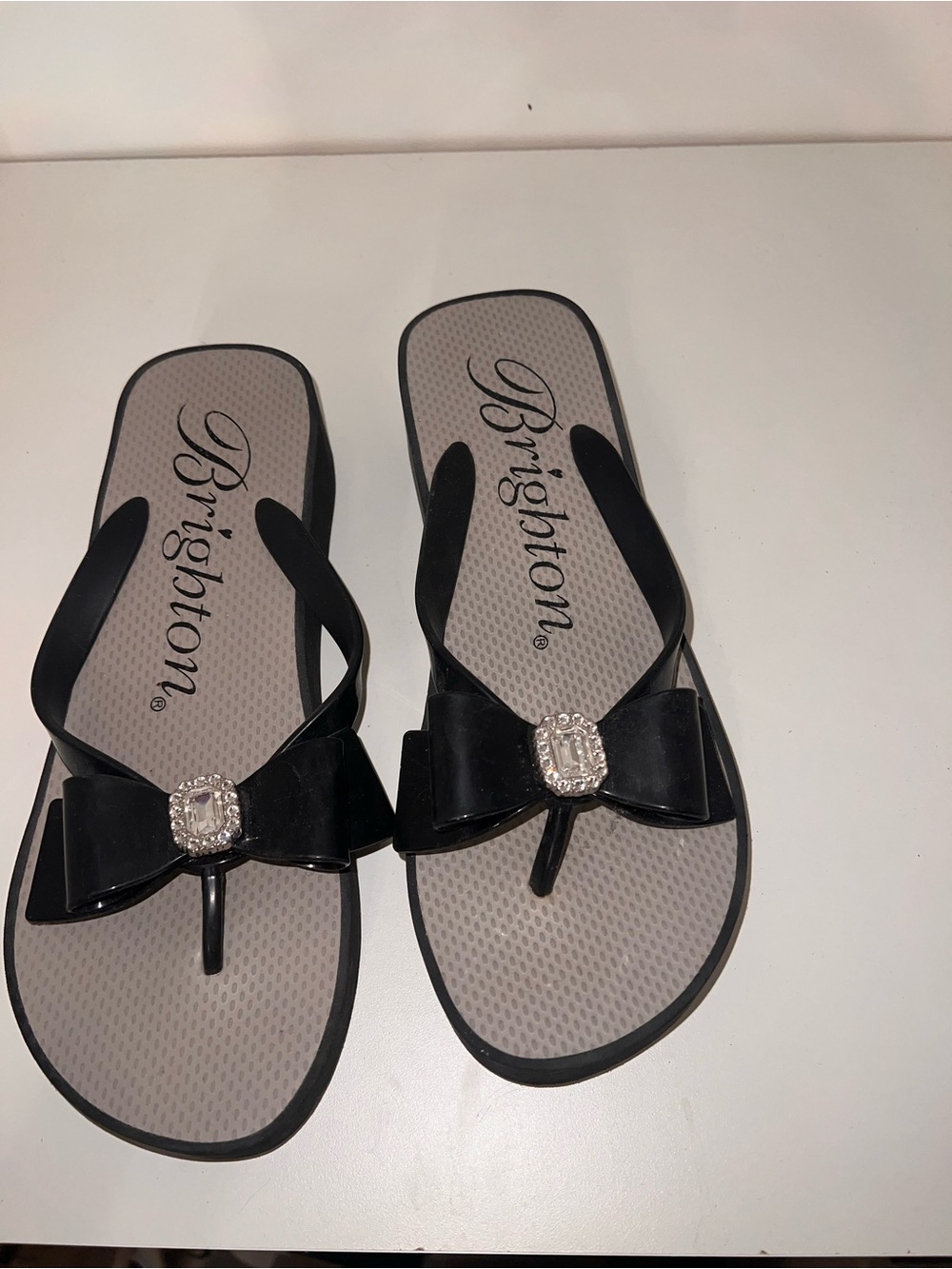 Brighton Black Bow Sandals with Crystal Buckle